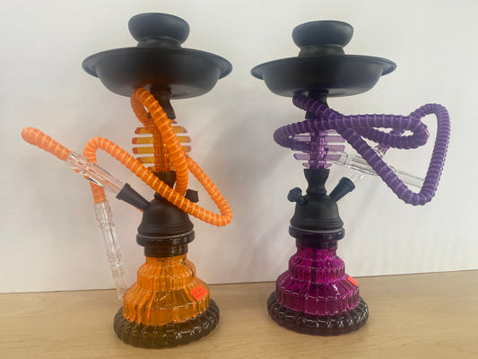 Hookah 1 hose matte black and colored see through glass.